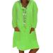 Winnereco Women Casual Dress Long Sleeve Loose Solid V Neck Autumn Jumper (Green 7XL)