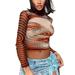 Xiaodriceee Women Stripe Abstract Printed Long Sleeve Mesh Shirts Pullover ZZ