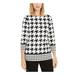 CHARTER CLUB Womens Black Houndstooth 3/4 Sleeve Jewel Neck Top Size PS