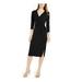 INC Womens Black Tie 3/4 Sleeve V Neck Midi Faux Wrap Cocktail Dress Size XS