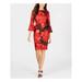 CALVIN KLEIN Womens Red Floral Print Bell Sleeve Jewel Neck Above The Knee Sheath Cocktail Dress Size 10