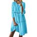 Tailored Women Boho Solid Crew Neck Dresses Hollow Out Splice 3/4 Sleeve Mid-Long Dresses