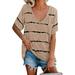 Women's Casual Loose Top Tie Dye Stripe Printed Shirts V Neck Short Sleeve T Shirt