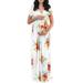 UKAP Women Maternity Beach Floral Long Maxi Dresses Lady Short Sleeve Cocktail Party Evening Wrap Dress Summer Boho Sundress