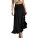 Doublju Women's Flowy Ruffle Asymmetrical Maxi Skirt (Plus Size Available)