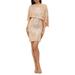 BETSY & ADAM Womens Beige Sequined Long Sleeve Illusion Neckline Mini Body Con Evening Dress Size 6