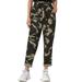 TheMogan Women's Camo Print Paperbag High Rise Tapered Leg Trouser Pants