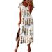 UKAP Women Beach Print Maxi Dress Summer Casual Short Sleeve Long Dress Split Lounge Wear Sundress Holiday Party Long Shirt Dress