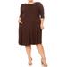 MOA COLLECTION Women's Casual Basic Solid Color 3/4 Sleeve Curved Hem Plus Size Midi Dress