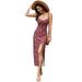 Selfieee Womenâ€™s Summer Sleeveless Floral Print Dresses Spaghetti Strap Bodycon Split dress 11009 Burgundy US08