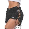 Women's Denim High Waist Distressed Side Cut Off Lace up Bandage Denim Jeans Shorts Pants