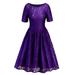 Vintage Dress Women Lace Crochet Short Sleeve Floral Evening Rockabilly Cocktail Skater Party Prom Crew Neck Ball Gown