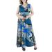 24seven Comfort Apparel Women's Plus Size Blue Paisley Sleeveless V Neck Maxi Dress