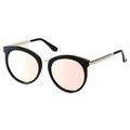 ELWOOD CD04 - Vintage Oversized Round Mirrored Lens Horned Rim Sunglasses - Black Rims - Silver Arms - Pink Lens