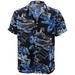 Men's Hawaiian Tropical Luau Aloha Beach Party Button Up Casual Dress Shirt (Black Blue, S)