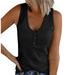 Women's Button Vest Solid Color and V-neck Sleeveless T-shirt Top