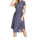 YUNDAI Women's Short Sleeve Polka Dot Casual Dress Pleated Loose Flowy Midi Dress With Pocket Medium, Blue