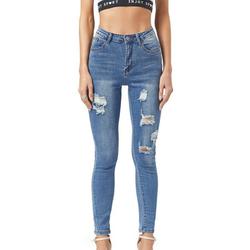 Women Ripped High Waisted Denim Pants Jeans Lady Casual Stretchy Skinny Jeggings