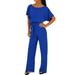 Womens Casual Short Sleeve Belted Jumpsuit Long Pants Back Keyhole Overall Romper Playsuit Plus Size S-3XL