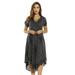 Riviera Sun Lace Up Acid Wash Embroidered Dress Short Sleeve Dresses for Women (Charcoal, X-large)
