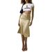 Xiaodriceee Women Casual Solid Color Skirt, High Waist Pleated Dress, Apricot Ruffled Hem Midiskirt, S/ M/ L