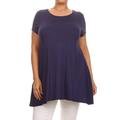 Women's PLUS trendy style, solid, short sleeve side pocket tunic top.