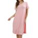 Womens & Plus Round Neck Short Sleeve Knee Length A-Line Swing Trapeze Dress (Dusty Pink, XL)