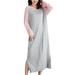 Women Nightgown Modal Long Sleeve Crew Neck Color Block Side Slit Sleepwear Nightshirt Summer Cozy Soft Full Slip Casual Loose Maxi Pajama Dress Lounge Dresses, Plus Size for Pregnant Woman, One Size