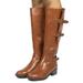 TOETOS Women's Knee High Boots Faux Leather Combat Casual Pull On Riding Boots MIRRAN-W TAN Size 7.5