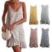 HEVIRGO Women Sexy Sleeveless V Neck Backless Flower Print Ruffles Beach Mini Slip Dress