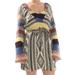 FREE PEOPLE Womens Beige Sweater Patchwork Long Sleeve Above The Knee Dress Size: XS