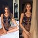 New Women Sexy Bikini Set Lace Mesh See Through Black Embroidered Swimsuit Lady Sexy One Piece Beachwear Slim