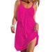 Sexy Dance Women Sleeveless Pleated T Shirts Dress Summer Plain Beach Sundress Rose Red XL