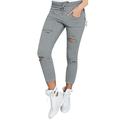 Avamo Women Casual Mid Waist Ripped Denim Jeans Raw Hem Skinny Capris Pants Jeggings Crap Trousers