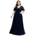 Ever-Pretty Women Chiffon Deep v-neck Evening Party Bridesmaid Dresses for Women 77062 Navy Blue US12