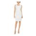KASPER Womens White Zippered Patterned Sleeveless Jewel Neck Above The Knee Sheath Evening Dress Size 4