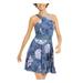 CITY STUDIO Womens Blue Glitter Sheer Printed Sleeveless Halter Mini Fit + Flare Party Dress Size 9