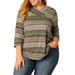 Unique Bargains Women's Plus Size V Neck Stripe Boho Knit Blouse Tops