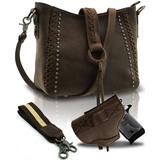 Small Genuine Cowhide Leather Crossbody Purse for Women - Studded With Shoulder Strap + Hotsler