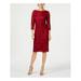 JESSICA HOWARD Womens Maroon Sequined Long Sleeve Jewel Neck Below The Knee Sheath Cocktail Dress Size 8P