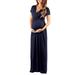 UKAP Women Long Short Sleeve V Neck Maternity Maxi Dress Summer Beach Flowy Ball Gown A Line Dress Pregnant Nursing Wrap Dress