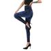 Lumento Women High Waist Jeans Denim Printed Leggings Skinny Seamless Stretchy Skinny Pencil Pants Dark Blue L