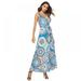 Wenasi Print Summer Dress Sexy V Neck Bow Bandage Waist Slim Dresses Sleeveless Summer Women Long Elegant Dress