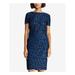 RALPH LAUREN Womens Blue Lace Short Sleeve Boat Neck Knee Length Sheath Cocktail Dress Size: 6