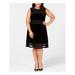 CALVIN KLEIN Womens Black Velvet Illusion Sleeveless Jewel Neck Knee Length A-Line Cocktail Dress Plus Size: 20W