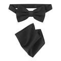 Vesuvio Napoli BowTie Solid Black Color Mens Bow Tie & Handkerchief