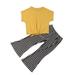 Wayren USA 2Pcs Toddler Little Baby Girls Clothing Sets Yellow Tops Shirt and Striped Flare Bell Bottom Pants Leggings Outfits