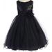 Little Girls Gorgeous Sequined Round Neck Tulle Flower Corsage Pageant Flower Girl Dress Black Black Flower 4 (K30D5)