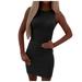 Tailored Women Sleeveless Cold Shoulder Strap Ruffled Waist Bag Hip Skirt Mini Dress