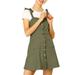 Women's Faux Suede Strap Button Down A-Line Mini Overall Dress